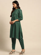 All About You Striped Pleated Sequinned Pure Cotton Kurta with Trousers | Grocsy