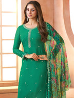 Anaita D Green Chiffon Suit with Digital Printed & Beats Work | Grocsy