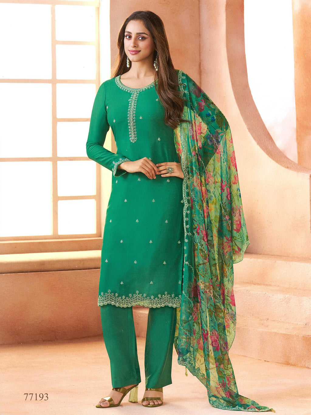 Anaita D Green Chiffon Suit with Digital Printed & Beats Work | Grocsy