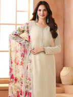 Anaita Beige Chiffon Suit with Digital Printed & Beats Work | Grocsy