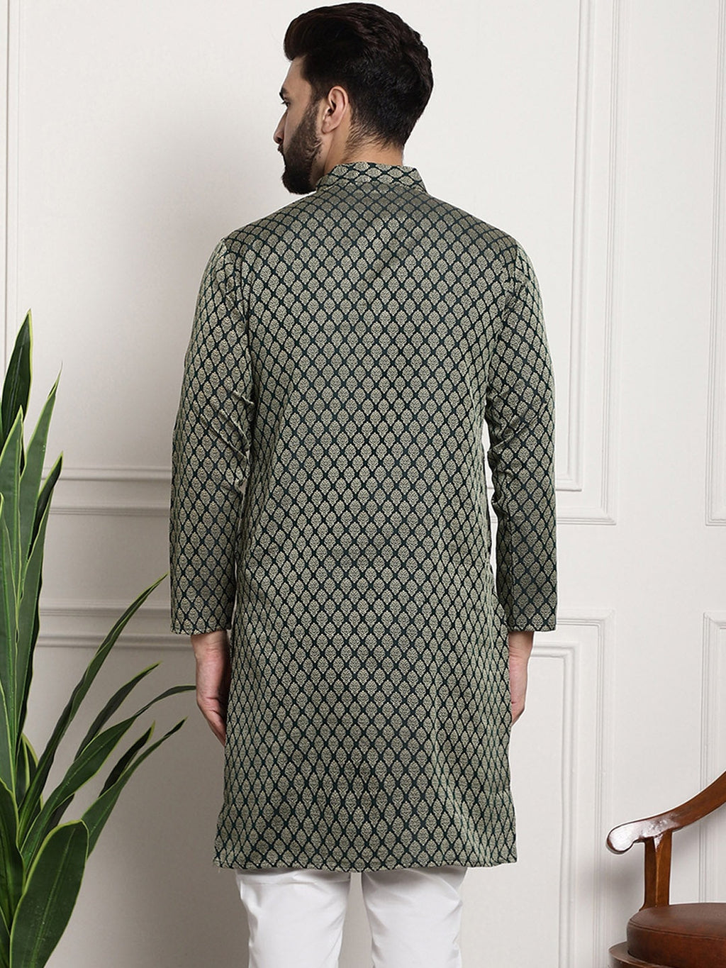 Sojanya Band Collar Ethnic Motifs Woven Design Kurta | Grocsy