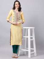 Souchii Women Cream-Coloured Ethnic Motifs Embroidered Kurta | Grocsy