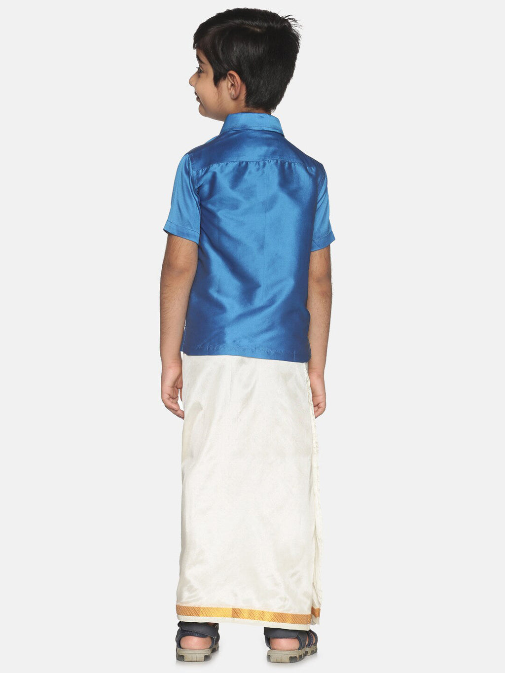 Sethukrishna Blue & White Shirt with Dhoti Set For Boys | Grocsy
