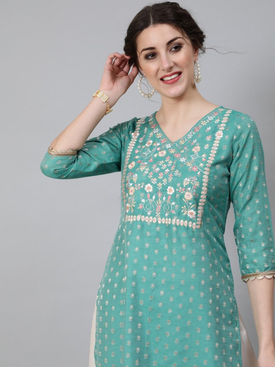 Aks Ethnic Motifs Woven Design Zari Chanderi Silk Kurta | Grocsy