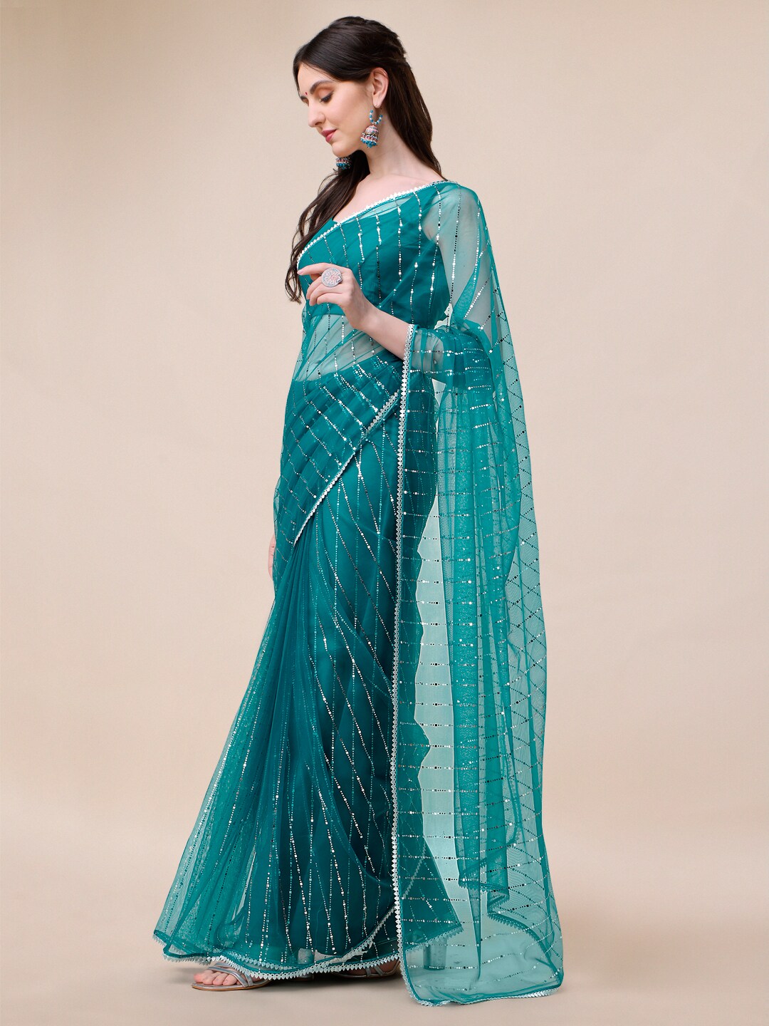 Sangria Embellished Net Saree | Grocsy