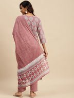 Sangria Ethnic Motif-Printed Sequinned Pure-Cotton Straight Kurta With Trouser & Dupatta | Grocsy