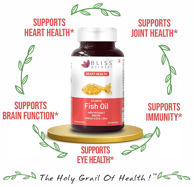 Bliss Welness Heart Health Arctic Fish Oil High Potency Omega-3 Softgel Capsule | Grocsy