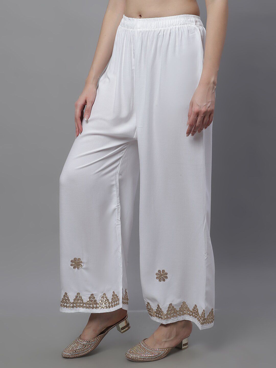 TAG 7 Women Ethnic Motifs Hem Design Flared Palazzos | Grocsy