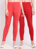 TAG 7 Pack Of 2 Women Peach & Red Wool Leggings | Grocsy