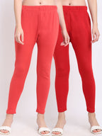 TAG 7 Pack Of 2 Women Peach & Red Wool Leggings | Grocsy