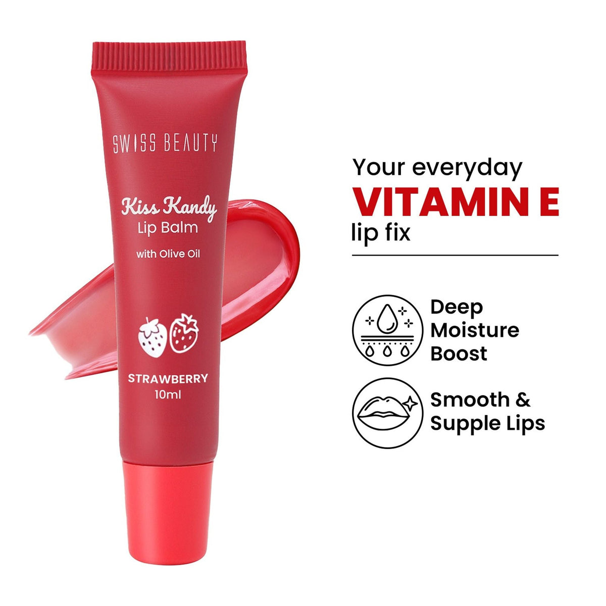Swiss Beauty Kiss Kandy Tinted Lip Balm | Non-Sticky with Olive Oil & Vitamin E - 7 Strawberry | Grocsy