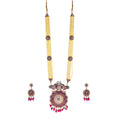 Gold-Polished Alloy Long Pearl Rani Haar Necklace With Round Thewa Pendant Set - The Pari | Grocsy