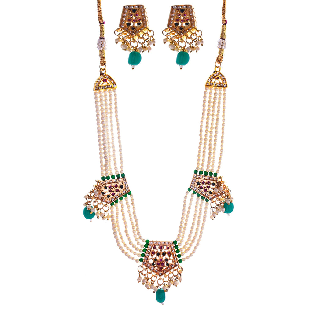 Gold-Polished Alloy Pearl Choker Set With Jadau Kundan Work Motifs - The Pari | Grocsy