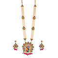 Gold-Polished Alloy Peacock Inspired Long Pearl Rani Haar Necklace With Kundan Earrings - The Pari
