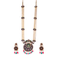 Gold-Polished Alloy Long Pearl Rani Haar Necklace With Designer Thewa Pendant Set - The Pari | Grocsy
