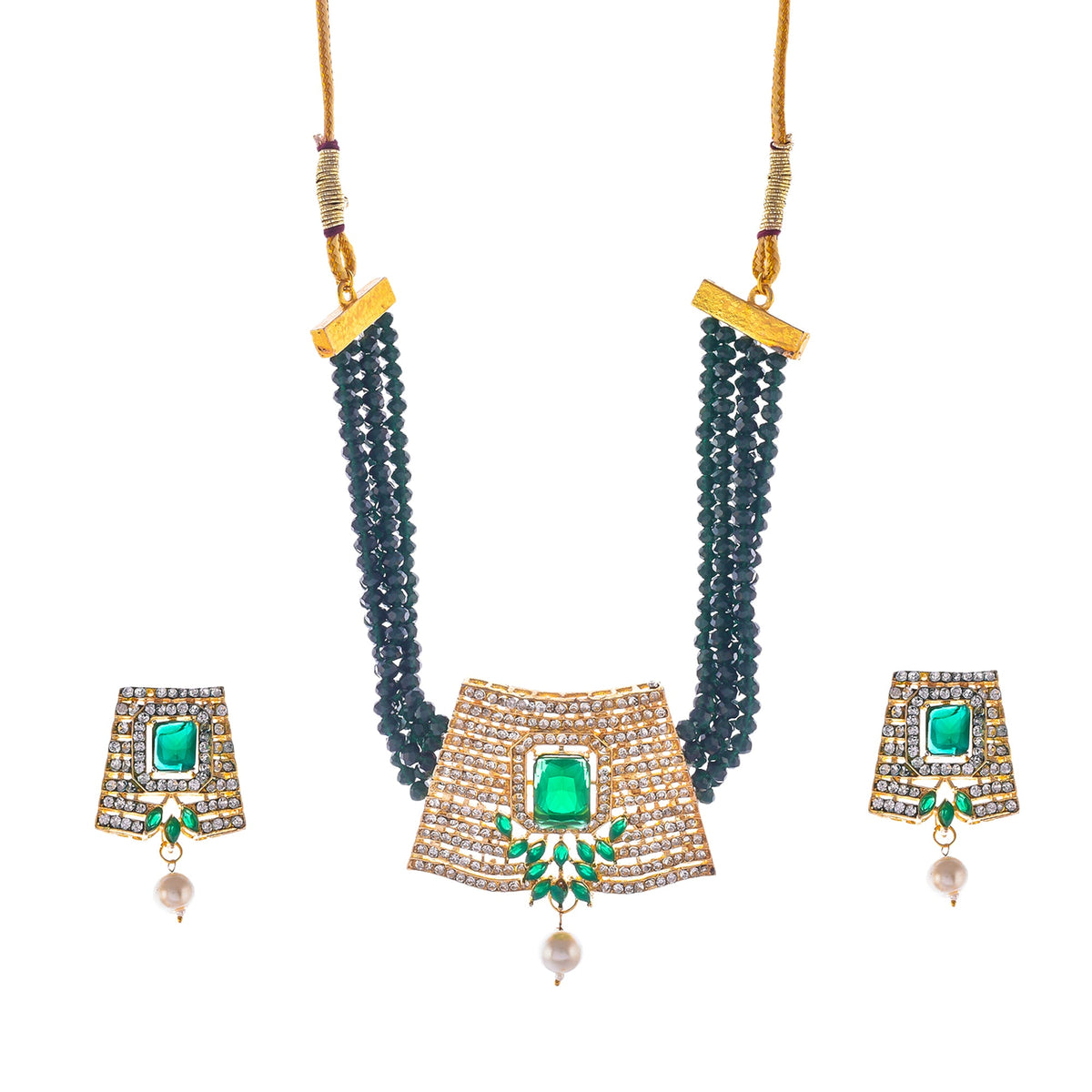 Gold-Polished Alloy Crystal Chain & American Diamond Choker Necklace - The Pari | Grocsy