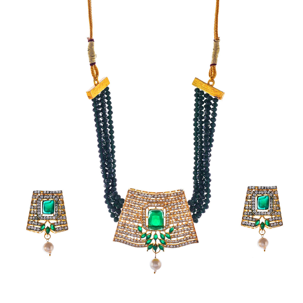 Gold-Polished Alloy Crystal Chain & American Diamond Choker Necklace - The Pari | Grocsy
