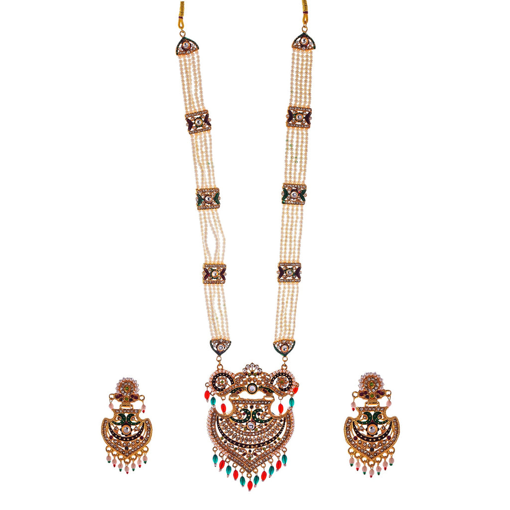 Gold-Polished Alloy Long Jadau Work Rani Haar Necklace - The Pari | Grocsy