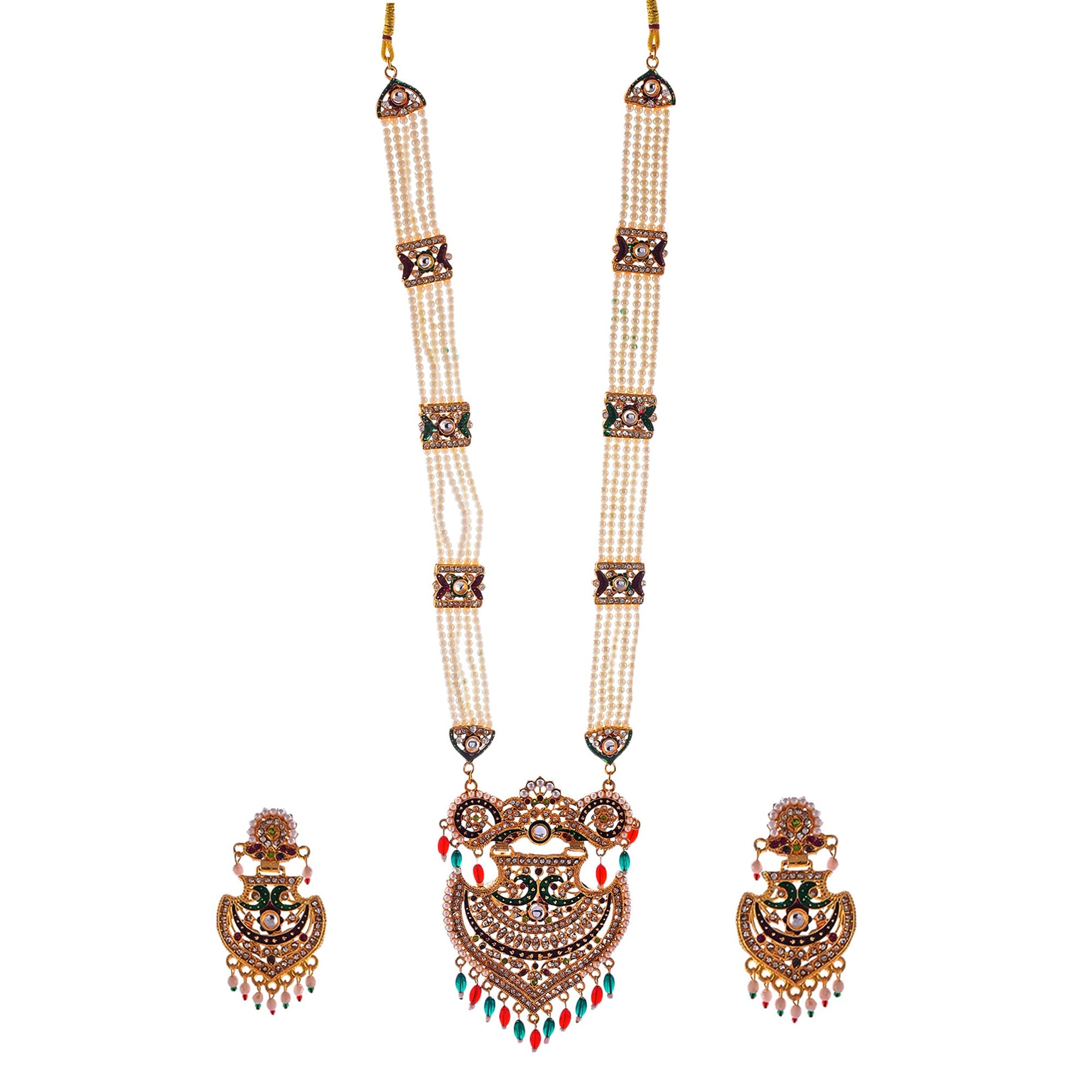 Gold-Polished Alloy Long Jadau Work Rani Haar Necklace - The Pari | Grocsy