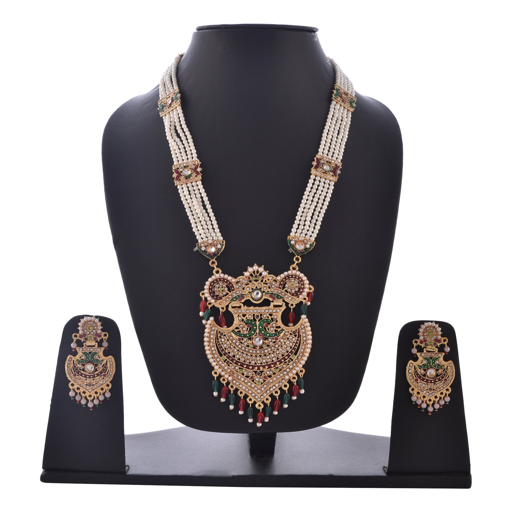Gold-Polished Alloy Long Jadau Work Rani Haar Necklace - The Pari | Grocsy