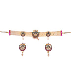 Gold-Polished Alloy Designer Peacock Choker Necklace Set - The Pari | Grocsy