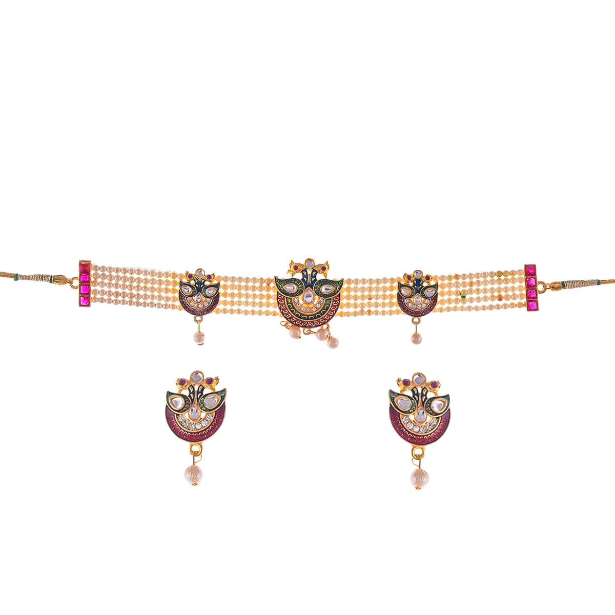 Gold-Polished Alloy Designer Peacock Choker Necklace Set - The Pari | Grocsy