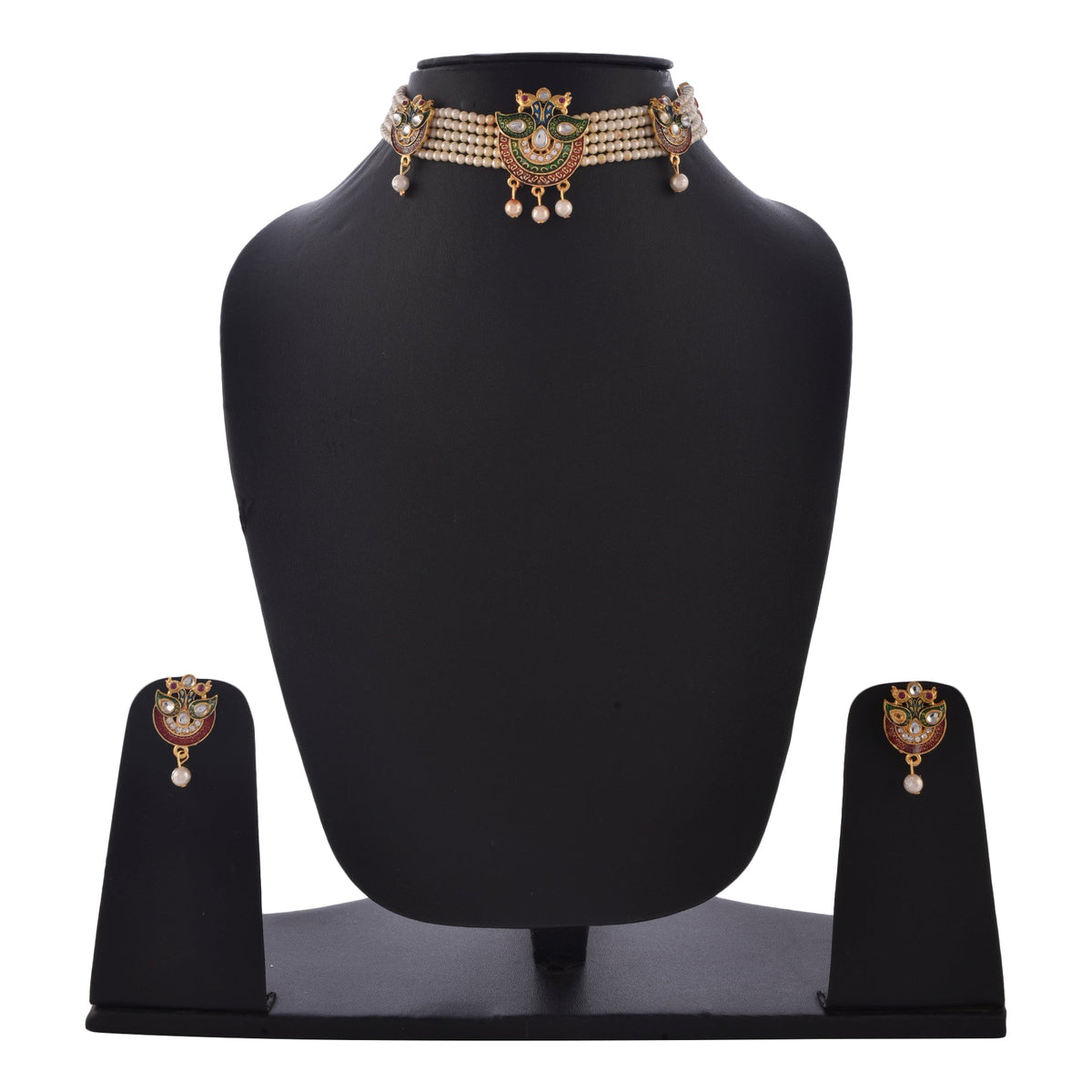 Gold-Polished Alloy Designer Peacock Choker Necklace Set - The Pari | Grocsy