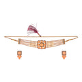 Gold-Polished Alloy Neon Square Motif Pearl Choker Necklace Set - The Pari | Grocsy