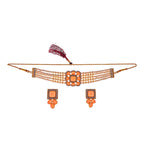Gold-Polished Alloy Neon Square Motif Pearl Choker Necklace Set - The Pari | Grocsy