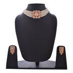 Gold-Polished Alloy Neon Square Motif Pearl Choker Necklace Set - The Pari | Grocsy