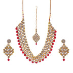 Gold-Polished Alloy Mehrron Kundan Choker Necklace Set With Maangtika - The Pari | Grocsy