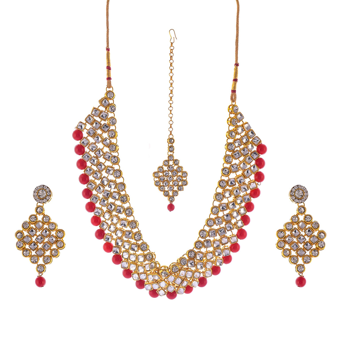 Gold-Polished Alloy Mehrron Kundan Choker Necklace Set With Maangtika - The Pari | Grocsy