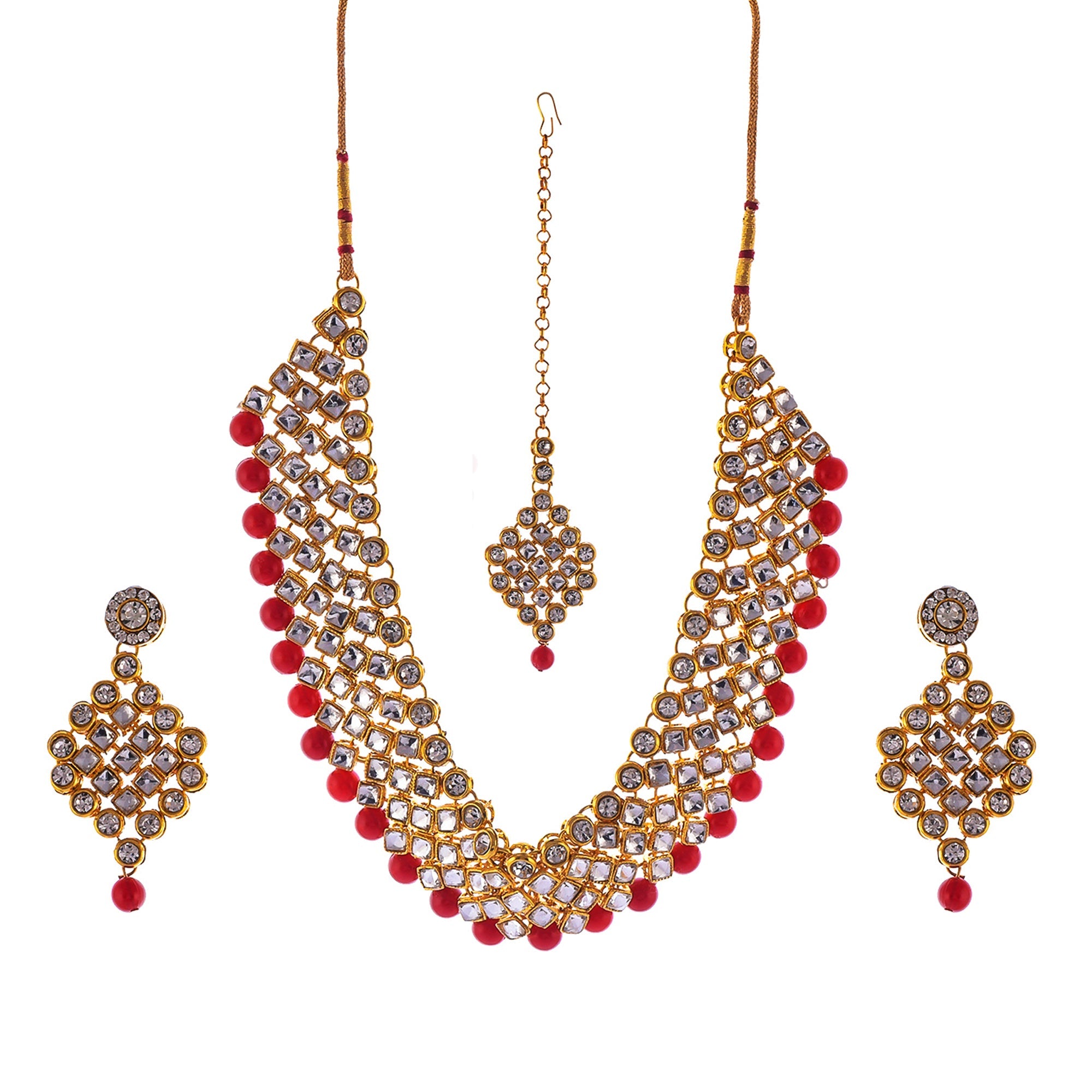 Gold-Polished Alloy Mehrron Kundan Choker Necklace Set With Maangtika - The Pari | Grocsy