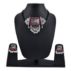 Silver-Plated Alloy Oxidised Tribal Pendant Choker Necklace - The Pari | Grocsy