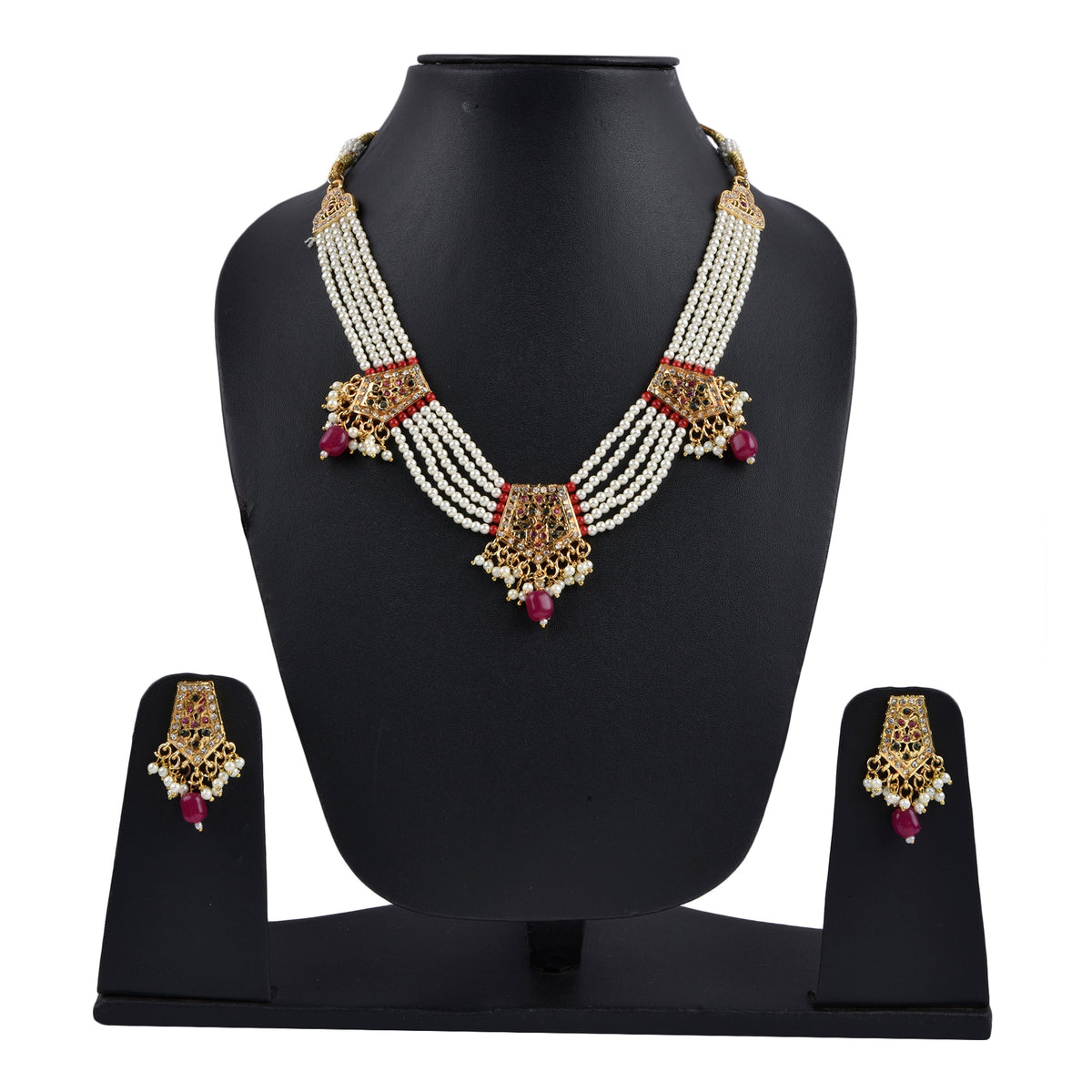 Gold-Polished Alloy Pearl Choker Set With Jadau Kundan Work Motifs - The Pari | Grocsy