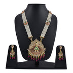 Gold-Polished Alloy Long Pearl Rani Haar With Designer Pendant - The Pari | Grocsy