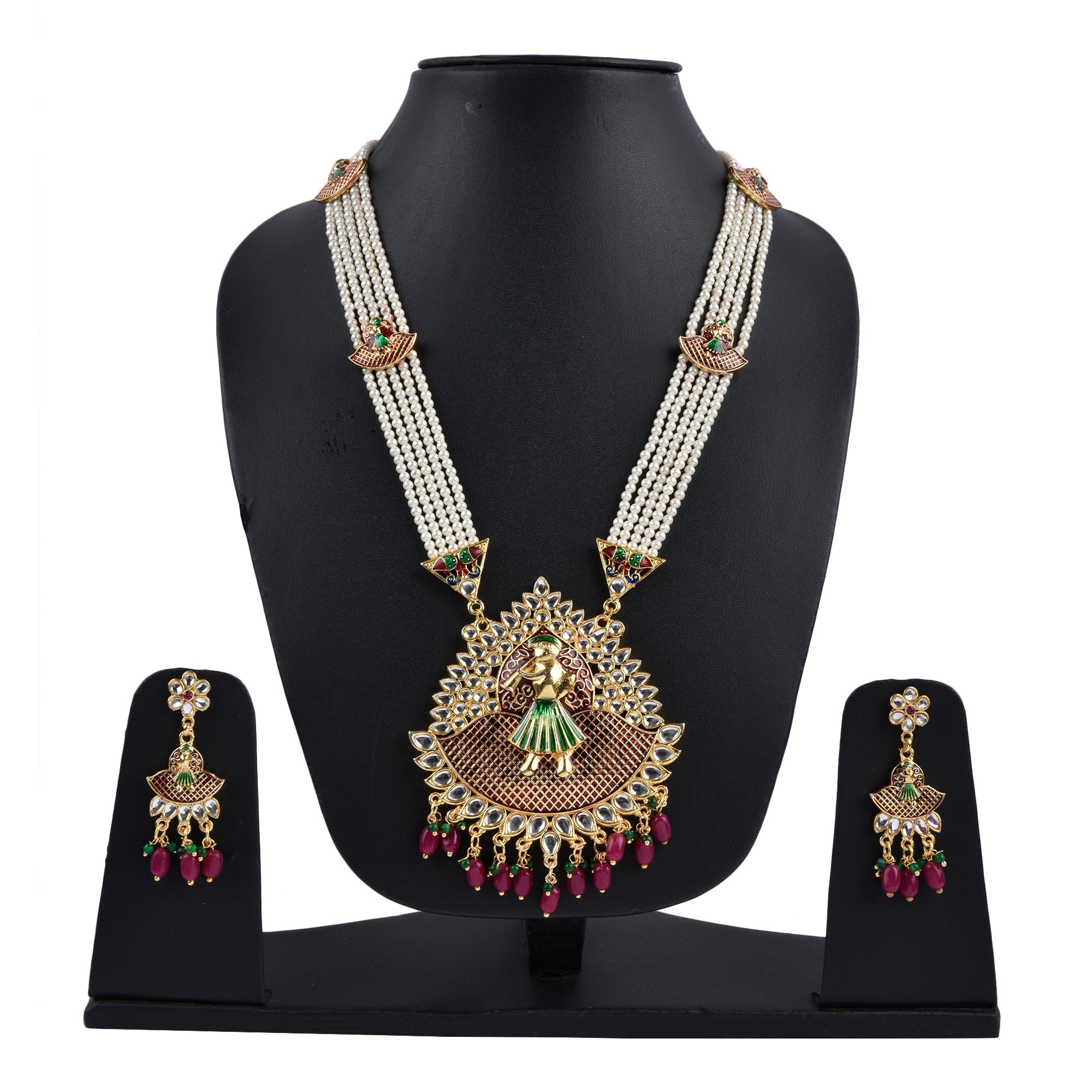 Gold-Polished Alloy Long Pearl Rani Haar With Designer Pendant - The Pari | Grocsy