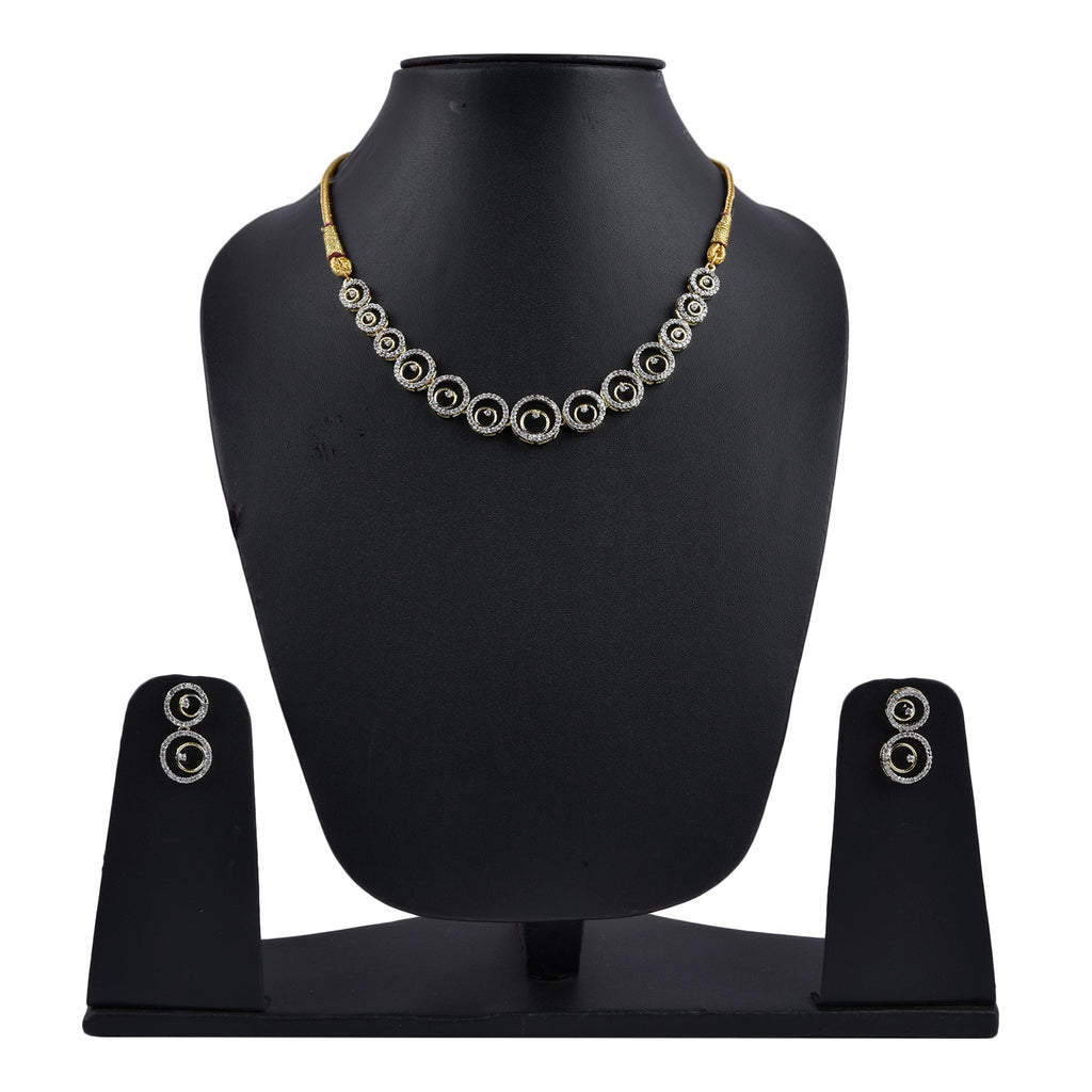 Rhodium-Plated Alloy American Diamond Circle Style Necklace With Earring Ring And Bracelet Set - The Pari