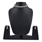 Rhodium-Plated Alloy Silver Ad Necklace With Pearls - The Pari | Grocsy