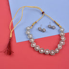 Rhodium-Plated Alloy Silver Ad Necklace With Pearls - The Pari | Grocsy