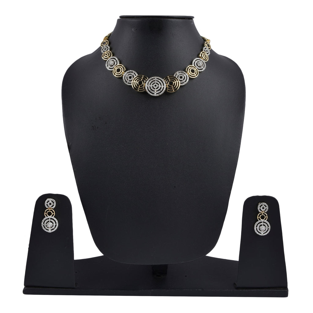 Rhodium-Plated Alloy Dual Tone Ad Neckalce With Earrings - The Pari
