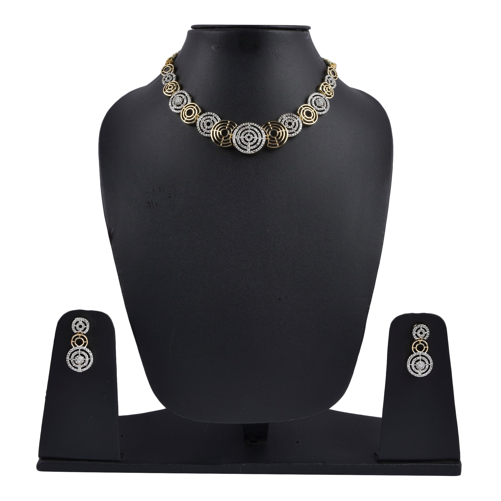 Rhodium-Plated Alloy Dual Tone Ad Neckalce With Earrings - The Pari