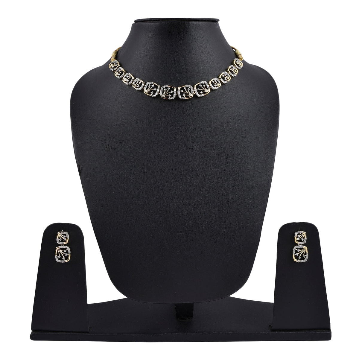 Rhodium-Plated Alloy Designer Ad Square Necklace Set - The Pari