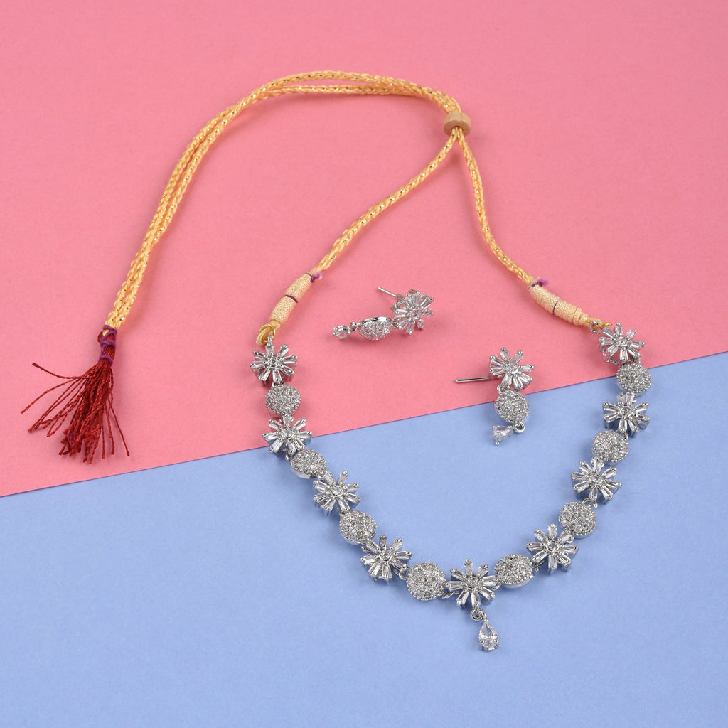 Rhodium-Plated Alloy Denty Look Designer Ad Necklace - The Pari | Grocsy