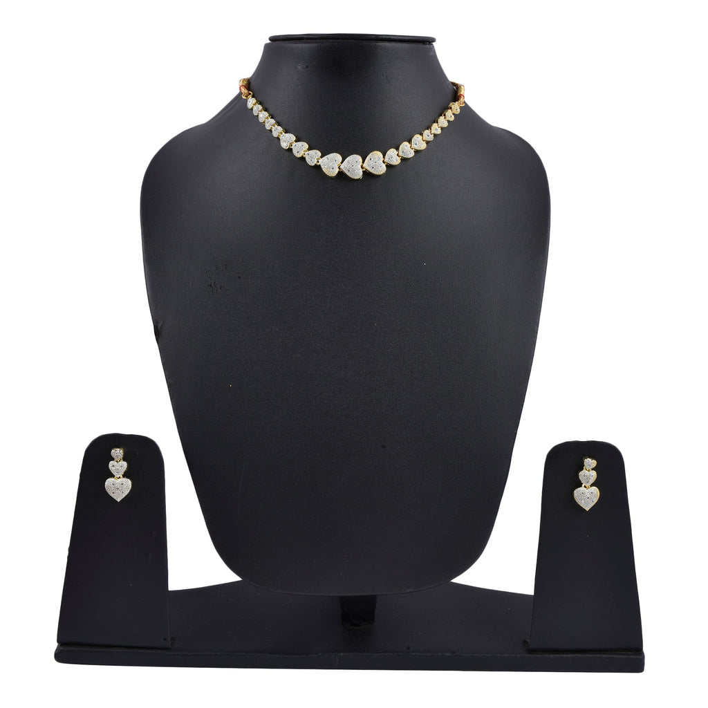 Rhodium-Plated Alloy Heart Shape Ad Necklace With Bracelet - The Pari