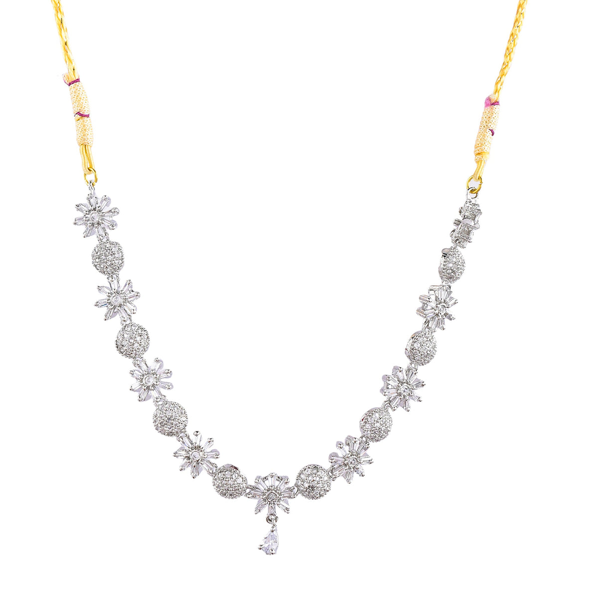 Rhodium-Plated Alloy Denty Look Designer Ad Necklace - The Pari | Grocsy