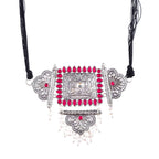 Silver-Plated Alloy Oxidised Tribal Pendant Choker Necklace - The Pari | Grocsy
