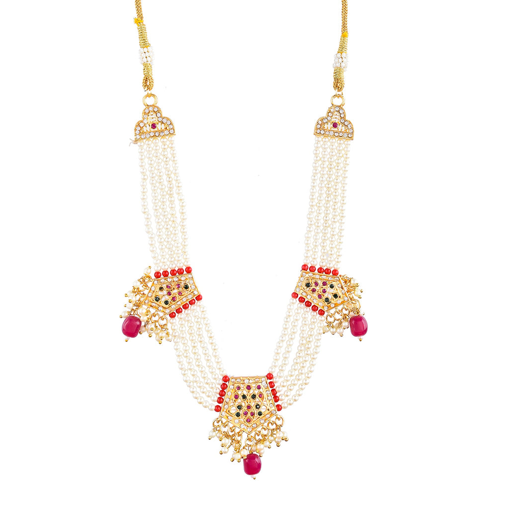 Gold-Polished Alloy Pearl Choker Set With Jadau Kundan Work Motifs - The Pari | Grocsy