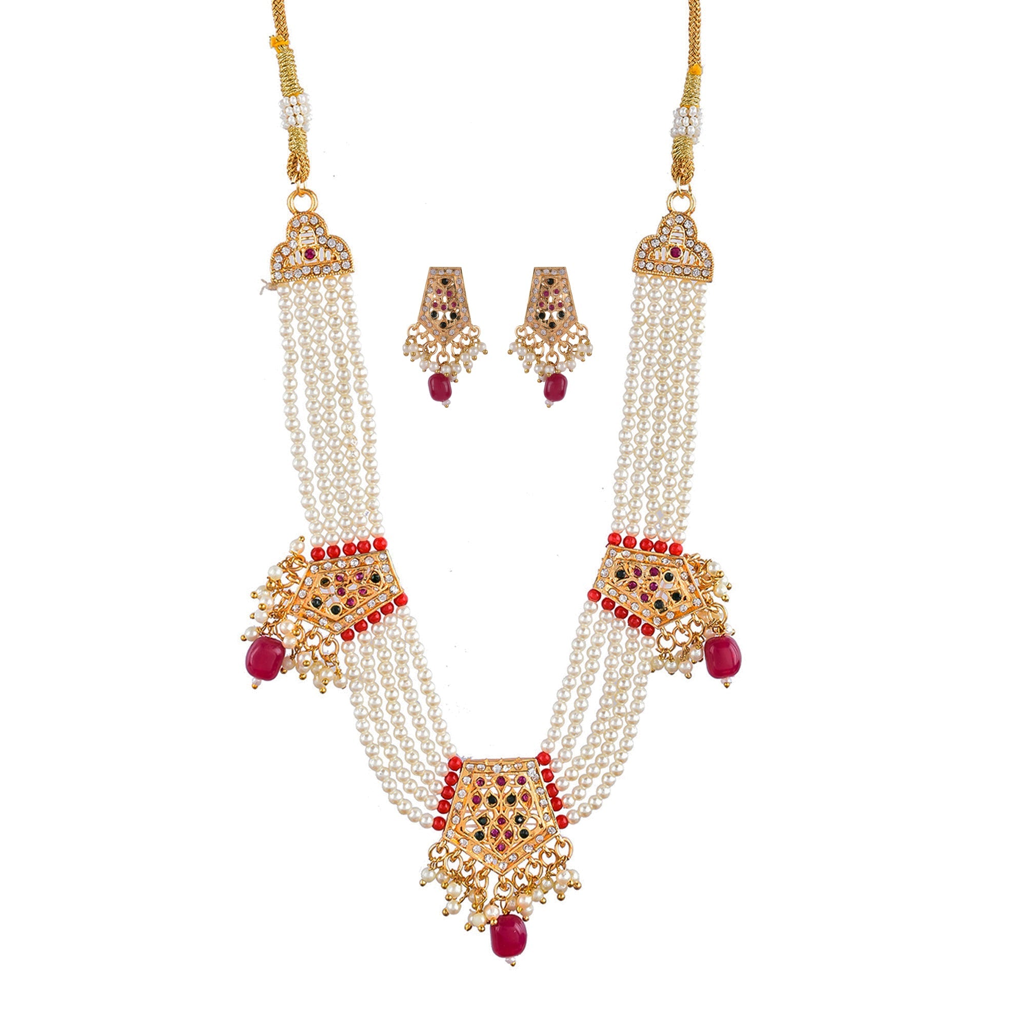 Gold-Polished Alloy Pearl Choker Set With Jadau Kundan Work Motifs - The Pari | Grocsy