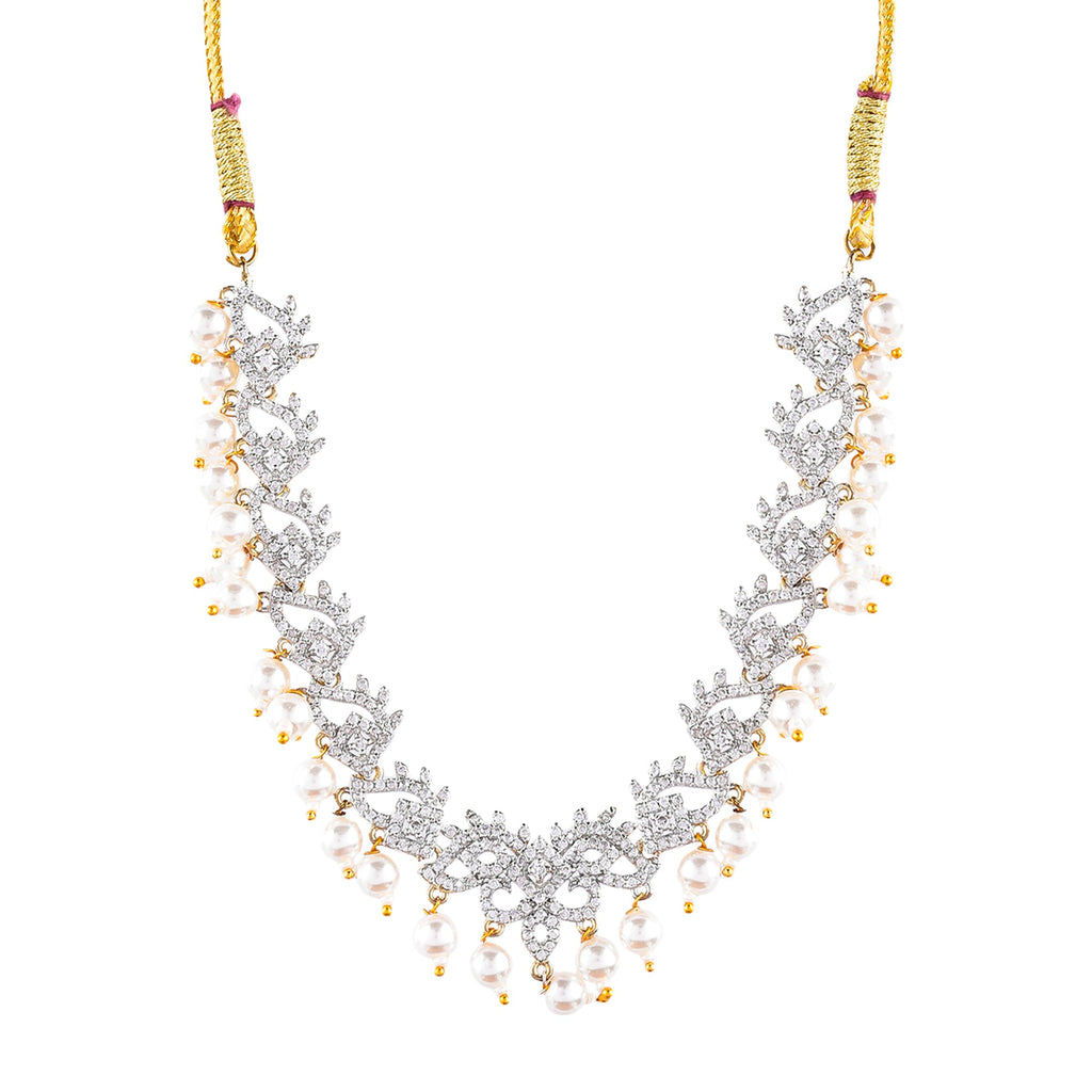 Rhodium-Plated Alloy Pearl Hanging Designer Choker Necklace - The Pari | Grocsy